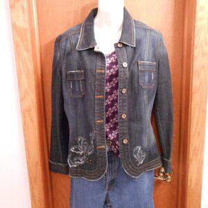 Women's "DNYK Jeans" dark denim jacket, size M.